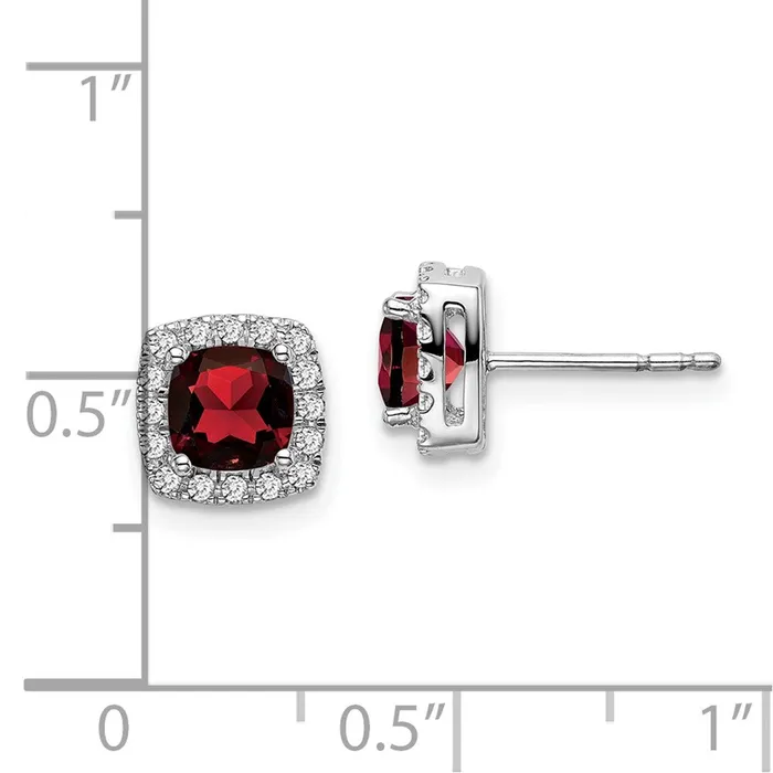 Goldia Earrings 14k White Gold Cushion Garnet and Real Diamond Halo Earrings