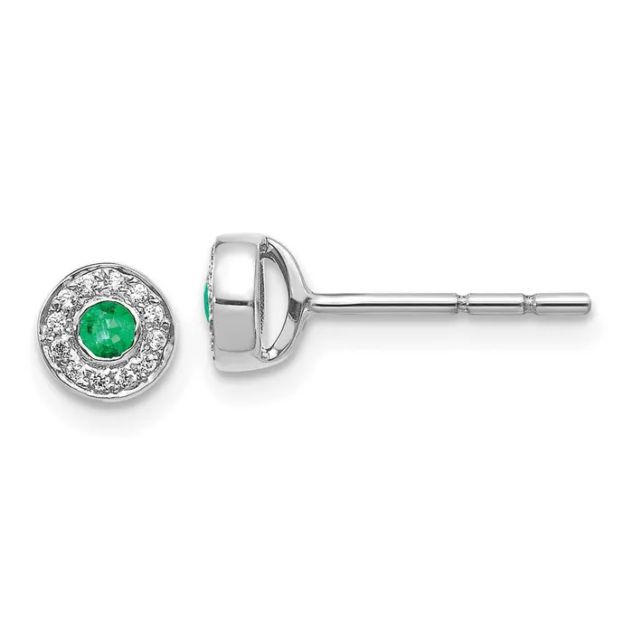 Goldia Earrings 14k White Gold Real Diamond and Emerald Halo Post Earrings Goldia Earrings 14k White Gold Real Diamond and Emerald Halo Post Earrings