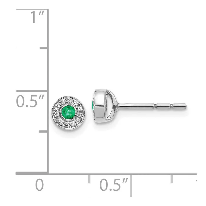Goldia Earrings 14k White Gold Real Diamond and Emerald Halo Post Earrings