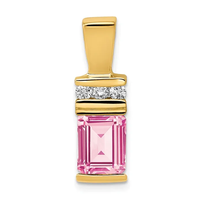 Goldia Earrings 14k Yellow Gold 8x6mm Emerald Cut Pink Tourmaline AA Diamond Slide Goldia Earrings 14k Yellow Gold 8x6mm Emerald Cut Pink Tourmaline AA Diamond Slide
