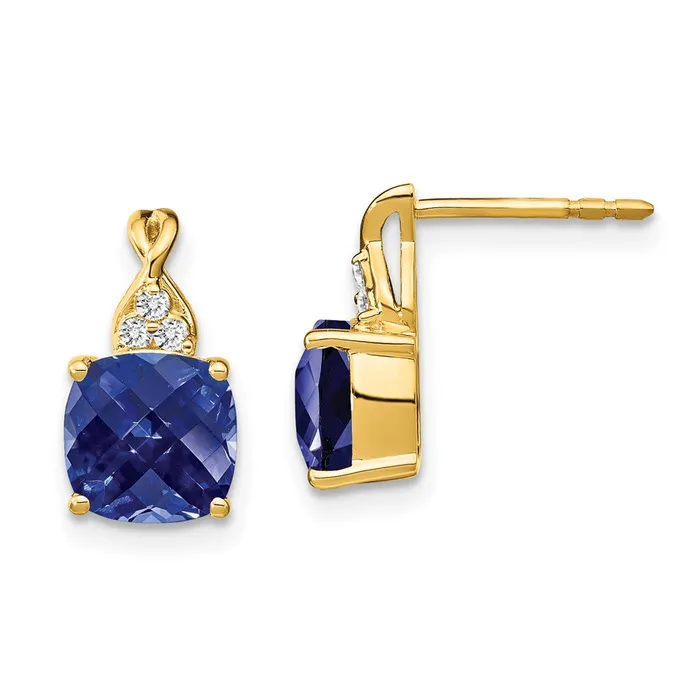 Goldia Earrings 14k Yellow Gold Checkerboard Created Sapphire and Real Diamond Earrings Goldia Earrings 14k Yellow Gold Checkerboard Created Sapphire and Real Diamond Earrings