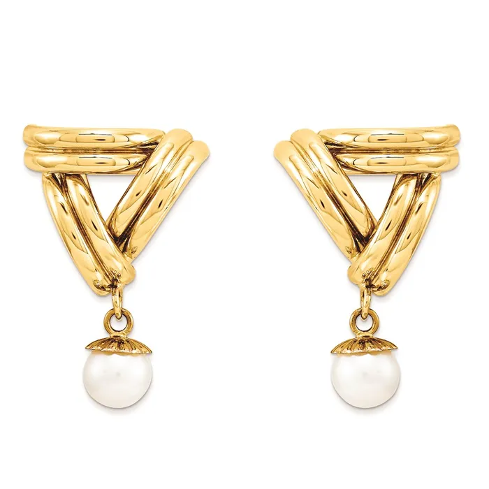 Goldia Earrings 14k Yellow Gold Fancy 6mm FW Cultured Pearl Earrings