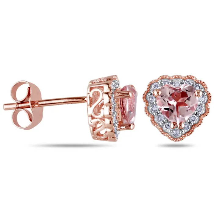 Goldia Earrings 50mm HeartShaped Morganite and 01 CT TW Diamond Frame Stud Earrings in 10K Rose Gold Goldia Earrings 50mm HeartShaped Morganite and 01 CT TW Diamond Frame Stud Earrings in 10K Rose Gold