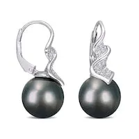 Goldia Earrings 9095mm Baroque Black Cultured Tahitian Pearl and 017 CT TW Diamond Swirl Drop Earrings in Sterling Silver Goldia Earrings 9095mm Baroque Black Cultured Tahitian Pearl and 017 CT TW Diamond Swirl Drop Earrings in Sterling Silver