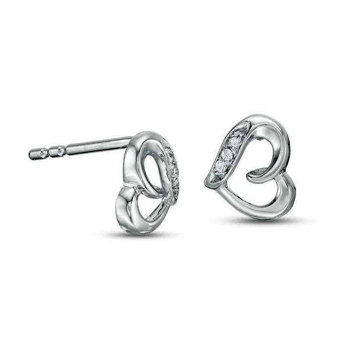 Goldia Earrings Diamond Accent Loop Heart Stud Earrings in 10K White Gold