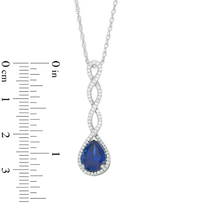 Goldia Earrings PearShaped LabCreated Blue Sapphire and 025 CT TW Diamond Cascading Drop Pendant in Sterling Silver Goldia Earrings PearShaped LabCreated Blue Sapphire and 025 CT TW Diamond Cascading Drop Pendant in Sterling Silver