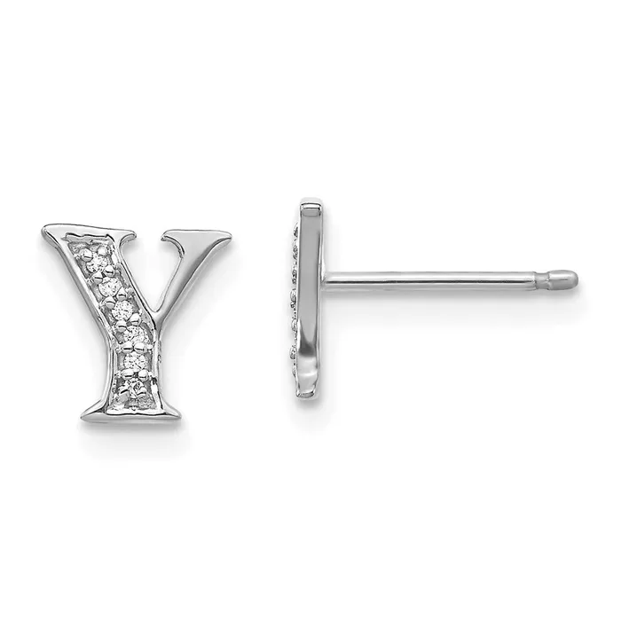 Goldia Earrings Solid 14k White Gold Simulated CZ Initial Y Earrings