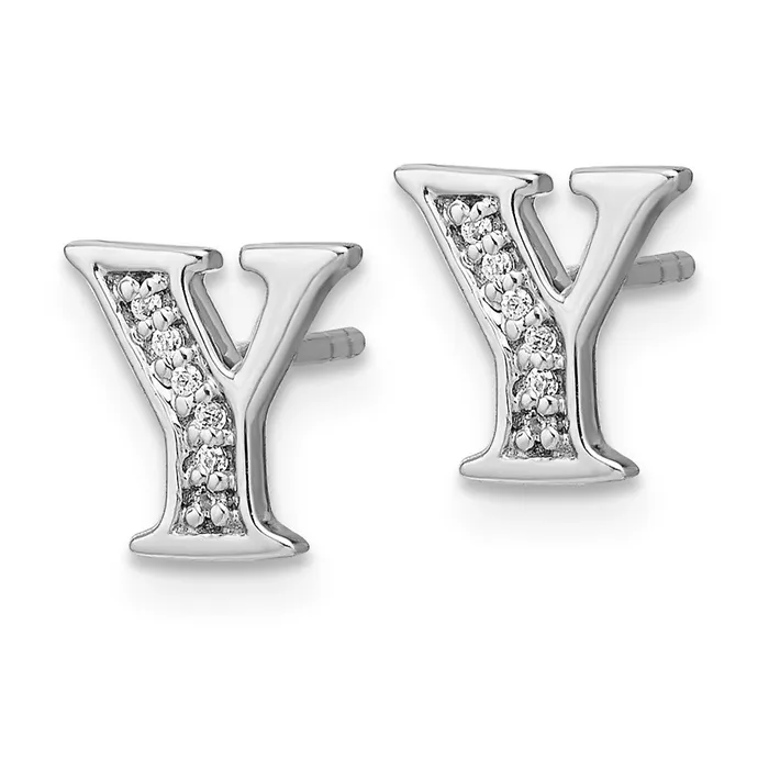 Goldia Earrings Solid 14k White Gold Simulated CZ Initial Y Earrings Goldia Earrings Solid 14k White Gold Simulated CZ Initial Y Earrings