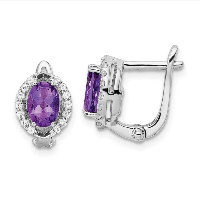 Goldia Earrings SS Rhodplated 202AmethystWhiteTopaz Oval Hinged Earrings