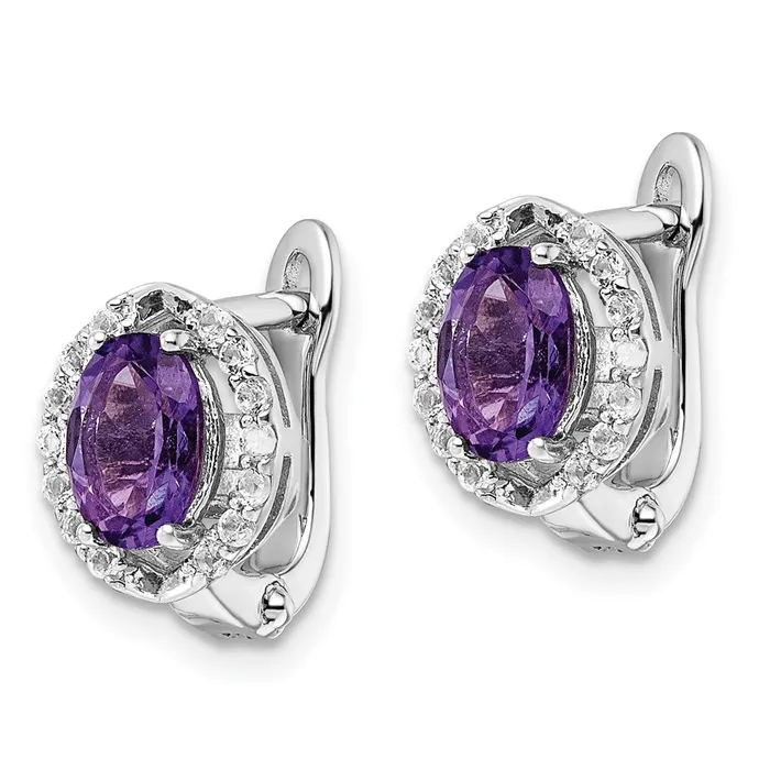 Goldia Earrings SS Rhodplated 202AmethystWhiteTopaz Oval Hinged Earrings