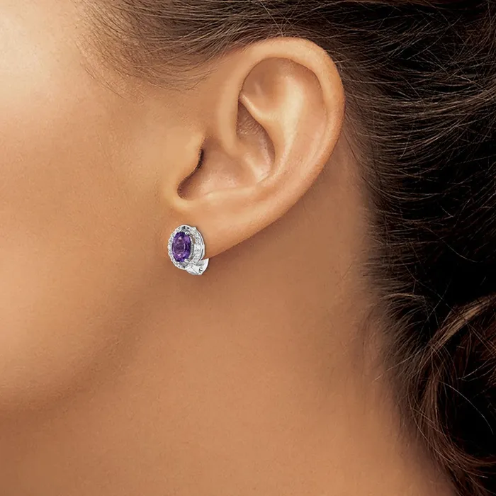 Goldia Earrings SS Rhodplated 202AmethystWhiteTopaz Oval Hinged Earrings