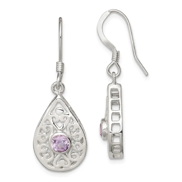 Goldia Earrings Sterling Silver Amethyst Polished Fancy Filigree Dangle Earrings Goldia Earrings Sterling Silver Amethyst Polished Fancy Filigree Dangle Earrings