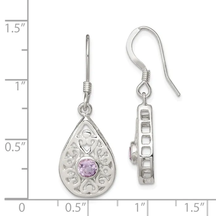 Goldia Earrings Sterling Silver Amethyst Polished Fancy Filigree Dangle Earrings