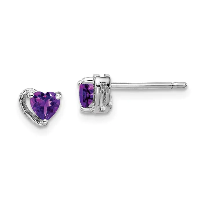 Goldia Earrings Sterling Silver Rhodplated Amethyst Heart Post Earrings