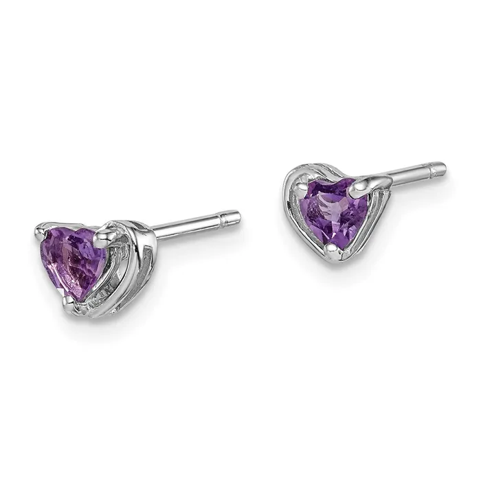 Goldia Earrings Sterling Silver Rhodplated Amethyst Heart Post Earrings