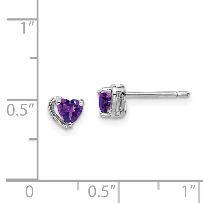 Goldia Earrings Sterling Silver Rhodplated Amethyst Heart Post Earrings