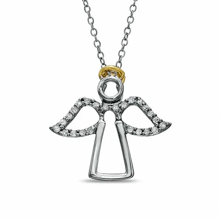 Goldia Natural Diamond Accent Angel Pendant in Sterling Silver and 14K Gold Plate Necklaces Goldia Natural Diamond Accent Angel Pendant in Sterling Silver and 14K Gold Plate Necklaces