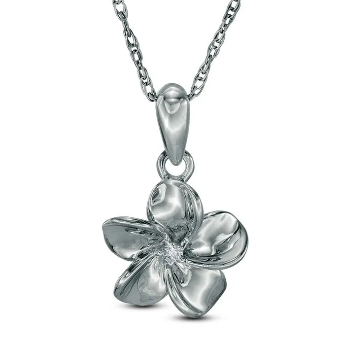 Goldia Natural Diamond Accent Pinwheel Flower Pendant in Sterling Silver Necklaces Goldia Natural Diamond Accent Pinwheel Flower Pendant in Sterling Silver Necklaces