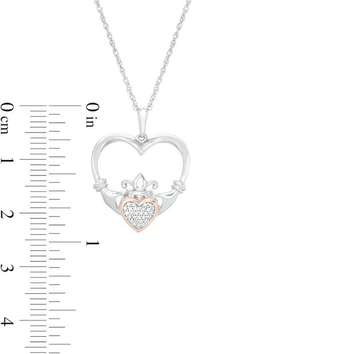 Goldia Necklaces 005 CT TW Composite Natural Diamond Claddagh Heart Outline Pendant in Sterling Silver and 10K Rose Gold Goldia Necklaces 005 CT TW Composite Natural Diamond Claddagh Heart Outline Pendant in Sterling Silver and 10K Rose Gold