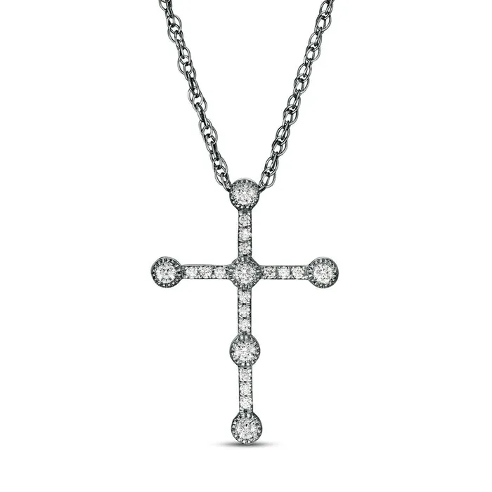 Goldia Necklaces 017 CT TW Natural Diamond Antique VintageStyle Cross Pendant in 10K White Gold Goldia Necklaces 017 CT TW Natural Diamond Antique VintageStyle Cross Pendant in 10K White Gold