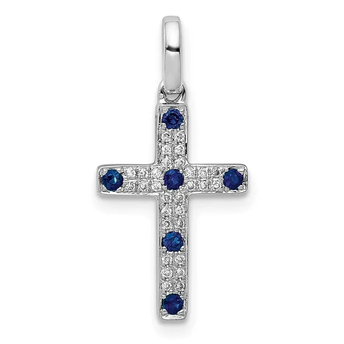 Goldia Necklaces 14k White Gold 115ct Real Diamond and Sapphire Cross Pendant Goldia Necklaces 14k White Gold 115ct Real Diamond and Sapphire Cross Pendant