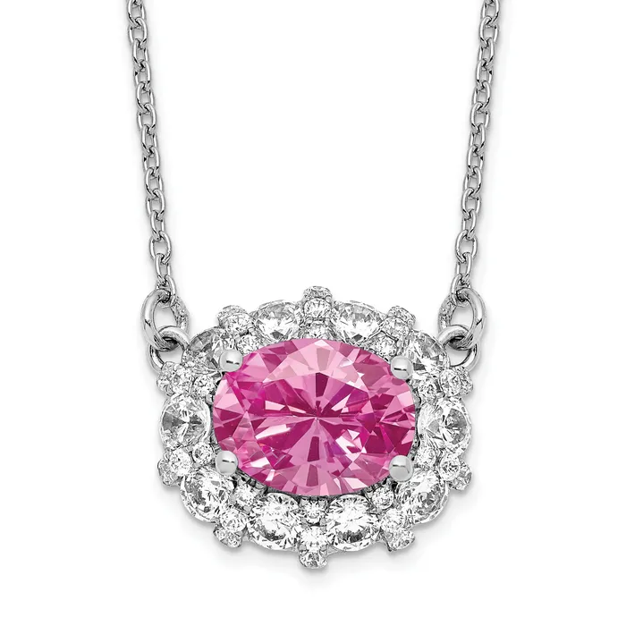 Goldia Necklaces 14k White Gold 1 Ct Lab Grown Diamond VSSI G Created Pink Sapphire 18 inch Necklace