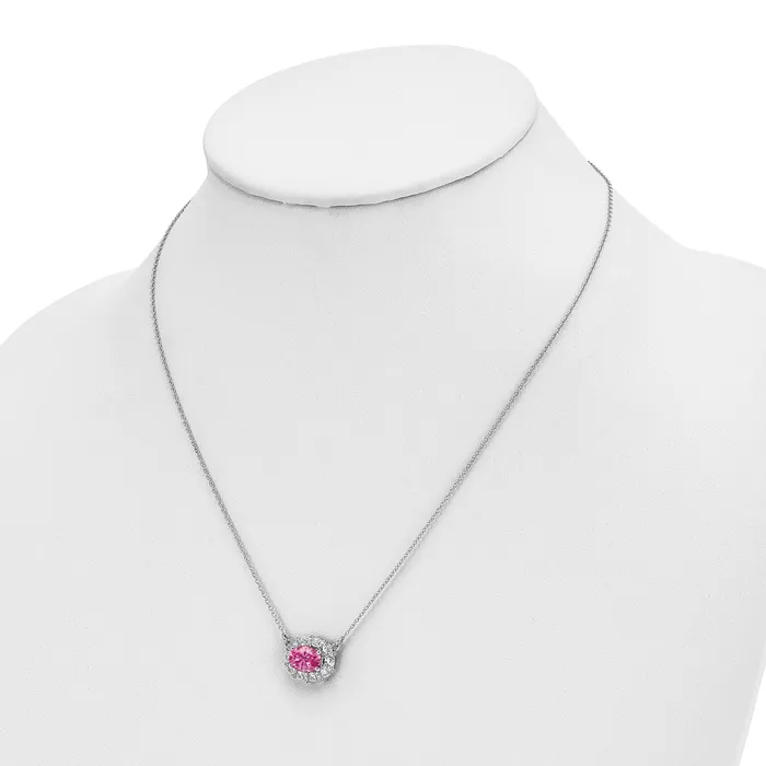Goldia Necklaces 14k White Gold 1 Ct Lab Grown Diamond VSSI G Created Pink Sapphire 18 inch Necklace