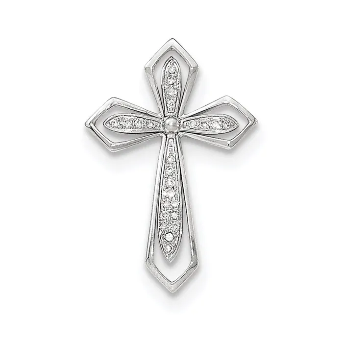 Goldia Necklaces 14k White Gold Polished Real Diamond Cross Chain Slide Pendant