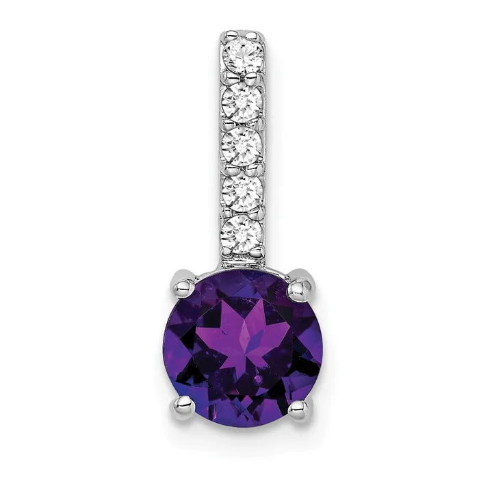 Goldia Necklaces 14k White Gold Round Amethyst and Real Diamond Pendant