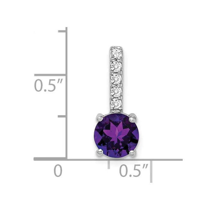 Goldia Necklaces 14k White Gold Round Amethyst and Real Diamond Pendant