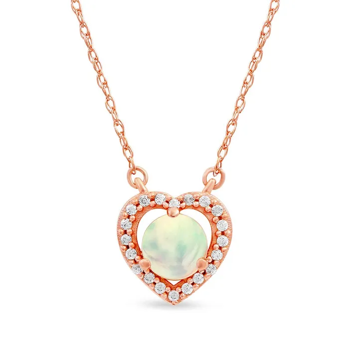 Goldia Necklaces 50mm Opal and 007 CT TW Natural Diamond Open Frame Antique VintageStyle Heart Necklace in 10K Rose Gold Goldia Necklaces 50mm Opal and 007 CT TW Natural Diamond Open Frame Antique VintageStyle Heart Necklace in 10K Rose Gold
