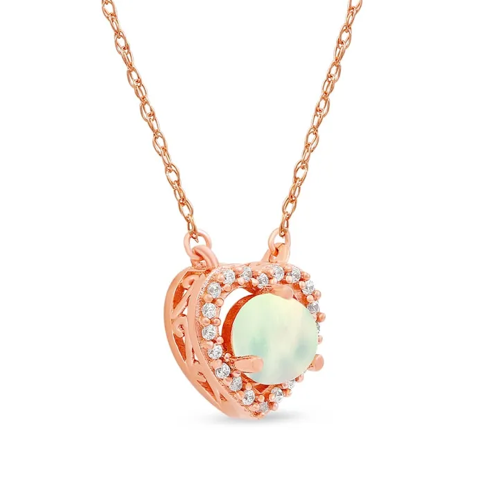 Goldia Necklaces 50mm Opal and 007 CT TW Natural Diamond Open Frame Antique VintageStyle Heart Necklace in 10K Rose Gold Goldia Necklaces 50mm Opal and 007 CT TW Natural Diamond Open Frame Antique VintageStyle Heart Necklace in 10K Rose Gold