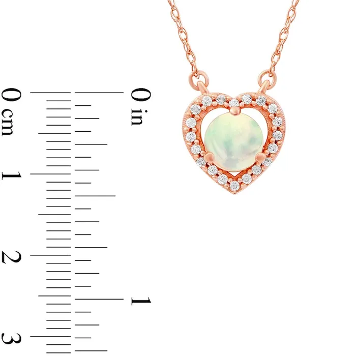 Goldia Necklaces 50mm Opal and 007 CT TW Natural Diamond Open Frame Antique VintageStyle Heart Necklace in 10K Rose Gold Goldia Necklaces 50mm Opal and 007 CT TW Natural Diamond Open Frame Antique VintageStyle Heart Necklace in 10K Rose Gold