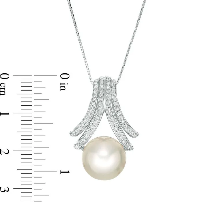 Goldia Necklaces 90 120mm Golden Cream South Sea Pearl and 033 CT TW Natural Diamond Double Chevron Pendant in 18K White Gold Goldia Necklaces 90 120mm Golden Cream South Sea Pearl and 033 CT TW Natural Diamond Double Chevron Pendant in 18K White Gold