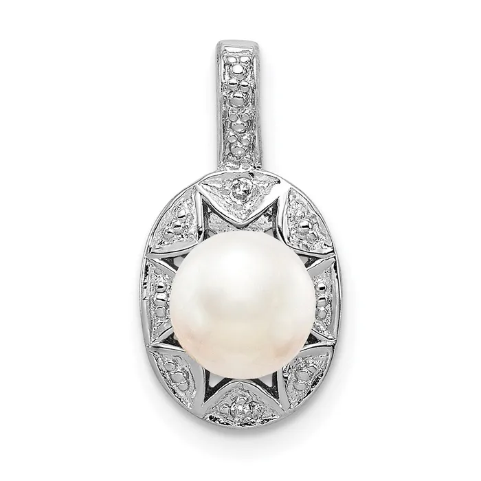 Goldia Necklaces Sterling Silver Rhodiumplated Diamond u0026 FW Cultured Pearl Pendant