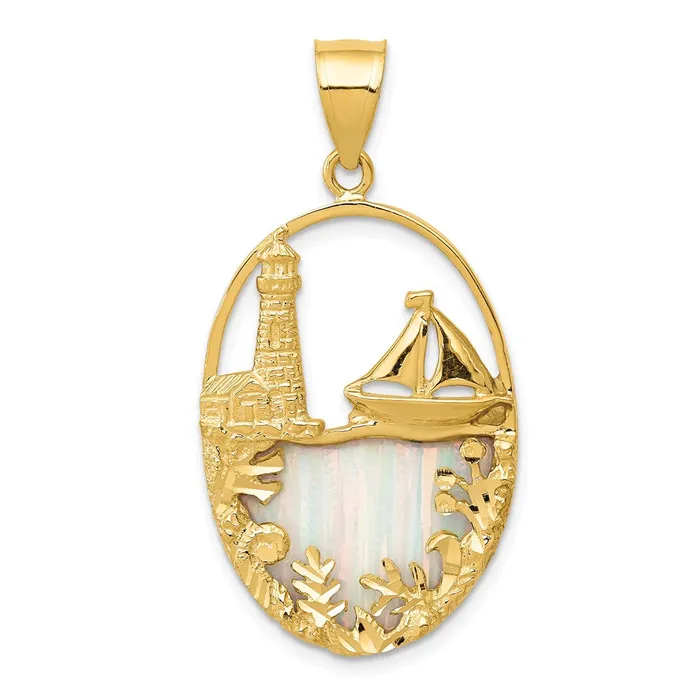 Goldia PreStyled Sets 14k Yellow Gold Lab Created Opal Lighthouse Sailboat Pendant Goldia PreStyled Sets 14k Yellow Gold Lab Created Opal Lighthouse Sailboat Pendant