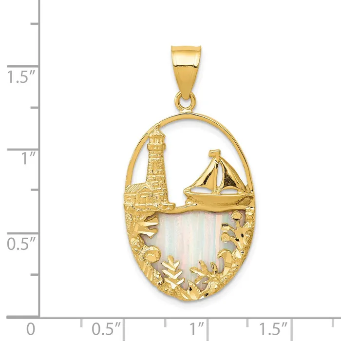 Goldia PreStyled Sets 14k Yellow Gold Lab Created Opal Lighthouse Sailboat Pendant