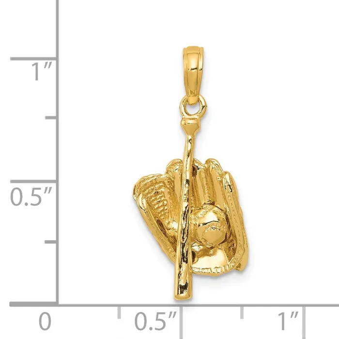 Goldia PreStyled Sets 14k Yellow Gold Polished 3D GloveBatBaseball Pendant