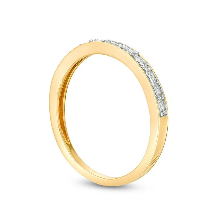 Goldia Rings 013 CT TW Baguette and Round Natural Diamond Two Stone Alternating Stackable Band in Solid 10K Yellow Gold Goldia Rings 013 CT TW Baguette and Round Natural Diamond Two Stone Alternating Stackable Band in Solid 10K Yellow Gold