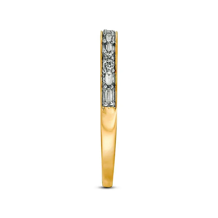 Goldia Rings 013 CT TW Baguette and Round Natural Diamond Two Stone Alternating Stackable Band in Solid 10K Yellow Gold Goldia Rings 013 CT TW Baguette and Round Natural Diamond Two Stone Alternating Stackable Band in Solid 10K Yellow Gold