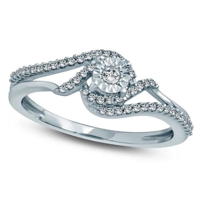 Goldia Rings 020 CT TW Natural Diamond Bypass Promise Ring in Solid 10K White Gold Goldia Rings 020 CT TW Natural Diamond Bypass Promise Ring in Solid 10K White Gold