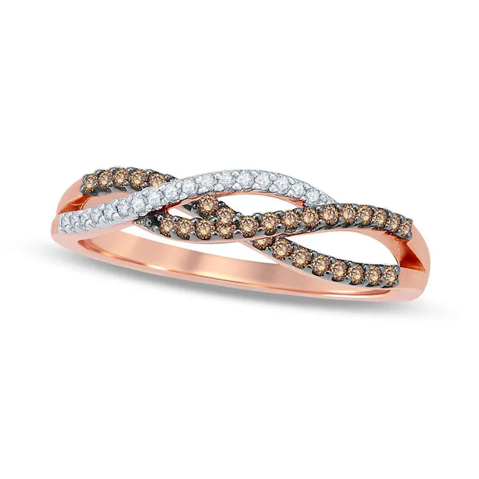 Goldia Rings 025 CT TW Champagne and White Natural Diamond Loose Braid Ring in Solid 10K Rose Gold Goldia Rings 025 CT TW Champagne and White Natural Diamond Loose Braid Ring in Solid 10K Rose Gold