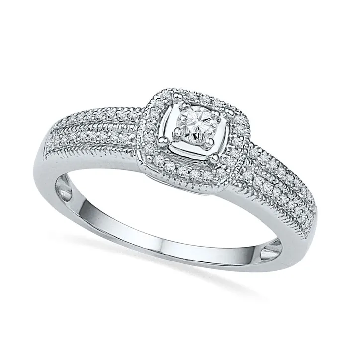 Goldia Rings 025 CT TW Natural Diamond Square Frame Promise Ring in Sterling Silver Goldia Rings 025 CT TW Natural Diamond Square Frame Promise Ring in Sterling Silver