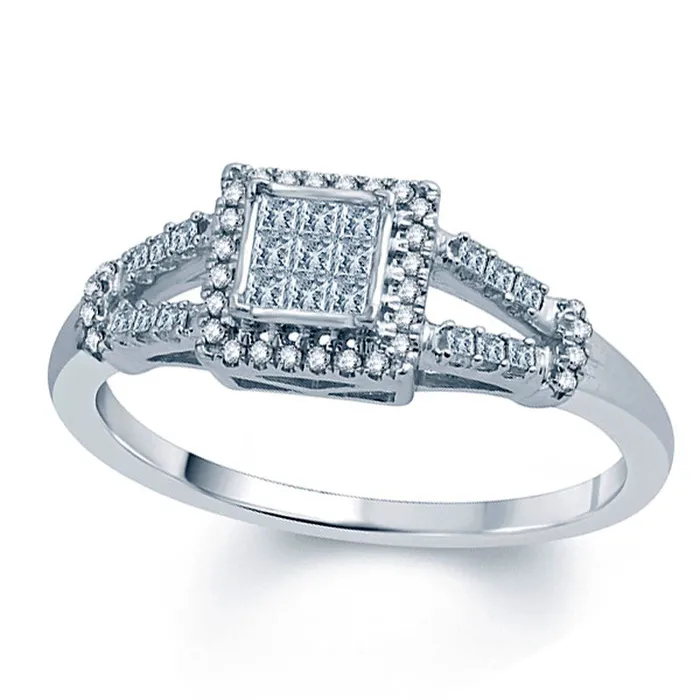 Goldia Rings 025 CT TW PrincessCut Natural Diamond Square Cluster Frame Promise Ring in Solid 10K White Gold Goldia Rings 025 CT TW PrincessCut Natural Diamond Square Cluster Frame Promise Ring in Solid 10K White Gold