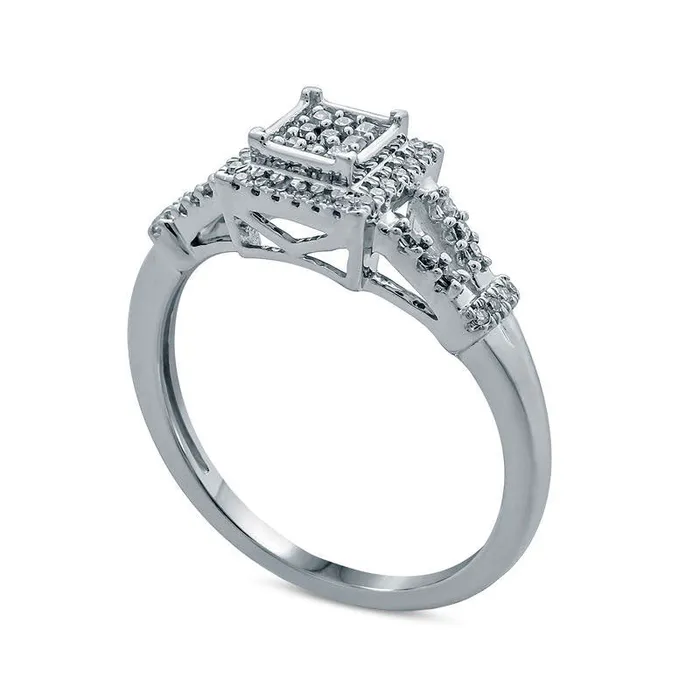 Goldia Rings 025 CT TW PrincessCut Natural Diamond Square Cluster Frame Promise Ring in Solid 10K White Gold Goldia Rings 025 CT TW PrincessCut Natural Diamond Square Cluster Frame Promise Ring in Solid 10K White Gold