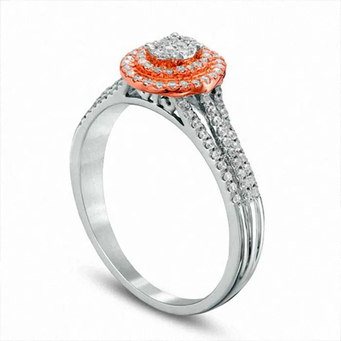Goldia Rings 033 CT TW Composite Natural Diamond Double Oval Frame Engagement Ring in Solid 10K TwoTone Gold Goldia Rings 033 CT TW Composite Natural Diamond Double Oval Frame Engagement Ring in Solid 10K TwoTone Gold