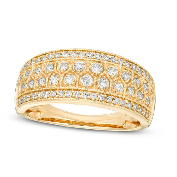 Goldia Rings 050 CT TW Certified Natural Diamond Antique VintageStyle MultiRow Ring in Solid 14K Gold II1 Goldia Rings 050 CT TW Certified Natural Diamond Antique VintageStyle MultiRow Ring in Solid 14K Gold II1