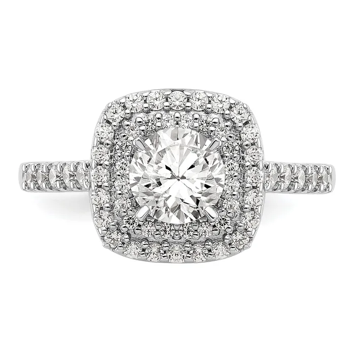 Goldia Rings 050ct CZ Solid Real 14K White Gold Double Cushion HaloEngagement Ring