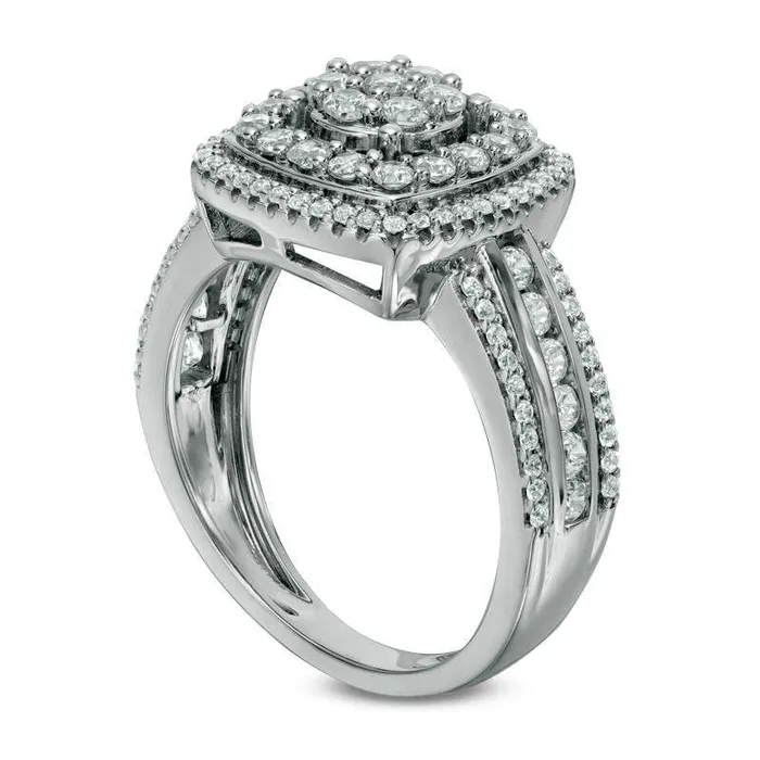 Goldia Rings 10 CT TW Composite Natural Diamond Double Cushion Frame MultiRow Ring in Solid 10K White Gold Goldia Rings 10 CT TW Composite Natural Diamond Double Cushion Frame MultiRow Ring in Solid 10K White Gold