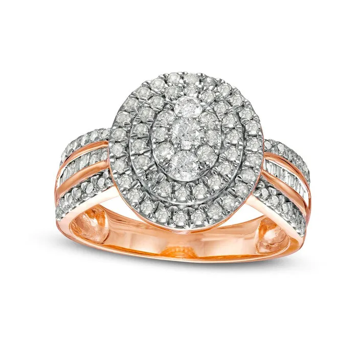 Goldia Rings 10 CT TW Composite Oval Natural Diamond Double Frame Ring in Solid 10K Rose Gold Goldia Rings 10 CT TW Composite Oval Natural Diamond Double Frame Ring in Solid 10K Rose Gold